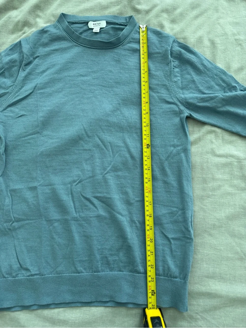 Reiss Wessex Crewneck Jumper Men’s Long Sleeve Merino Wool Sweater in Soft Blue